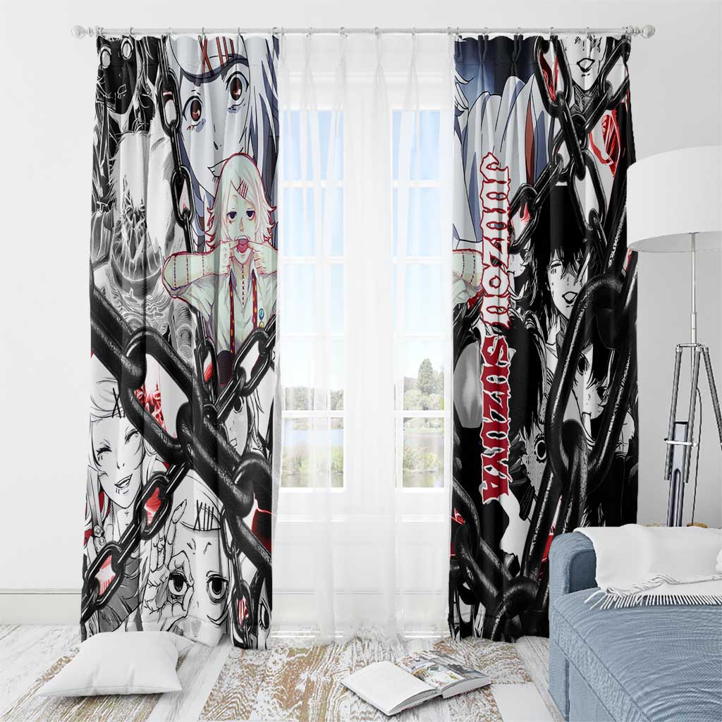 Juuzou Suzuya Tokyo Ghoul Black and White Manga Style Design Window Curtain with Red Accents and Chain Weapon Motif - The Mazicc