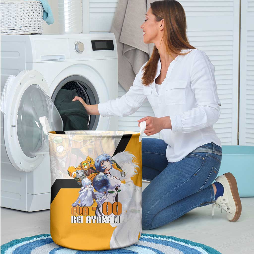 Evangelion EVA-00 and Rei Ayanami Yellow and White Laundry Basket Design with Mecha and Character Artwork - The Mazicc