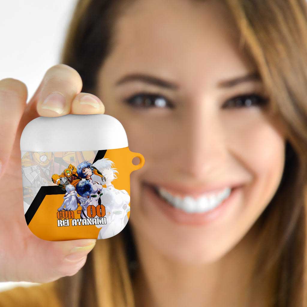Evangelion EVA-00 and Rei Ayanami Yellow and White AirPods Case Design with Mecha and Character Artwork - The Mazicc