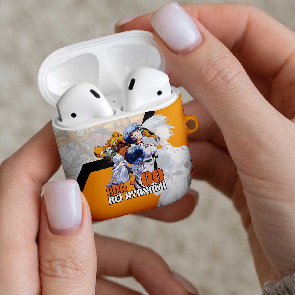 Evangelion EVA-00 and Rei Ayanami Yellow and White AirPods Case Design with Mecha and Character Artwork - The Mazicc