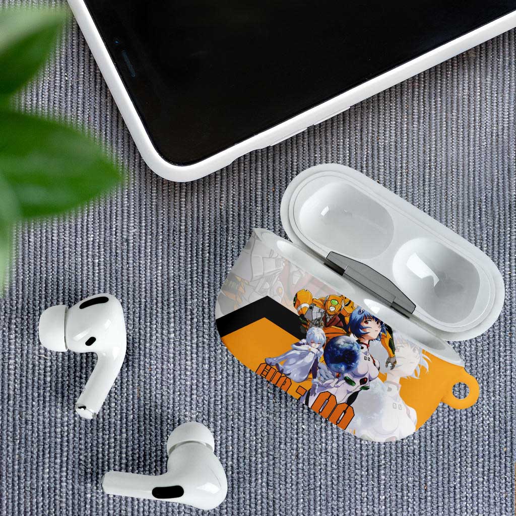 Evangelion EVA-00 and Rei Ayanami Yellow and White AirPods Case Design with Mecha and Character Artwork - The Mazicc