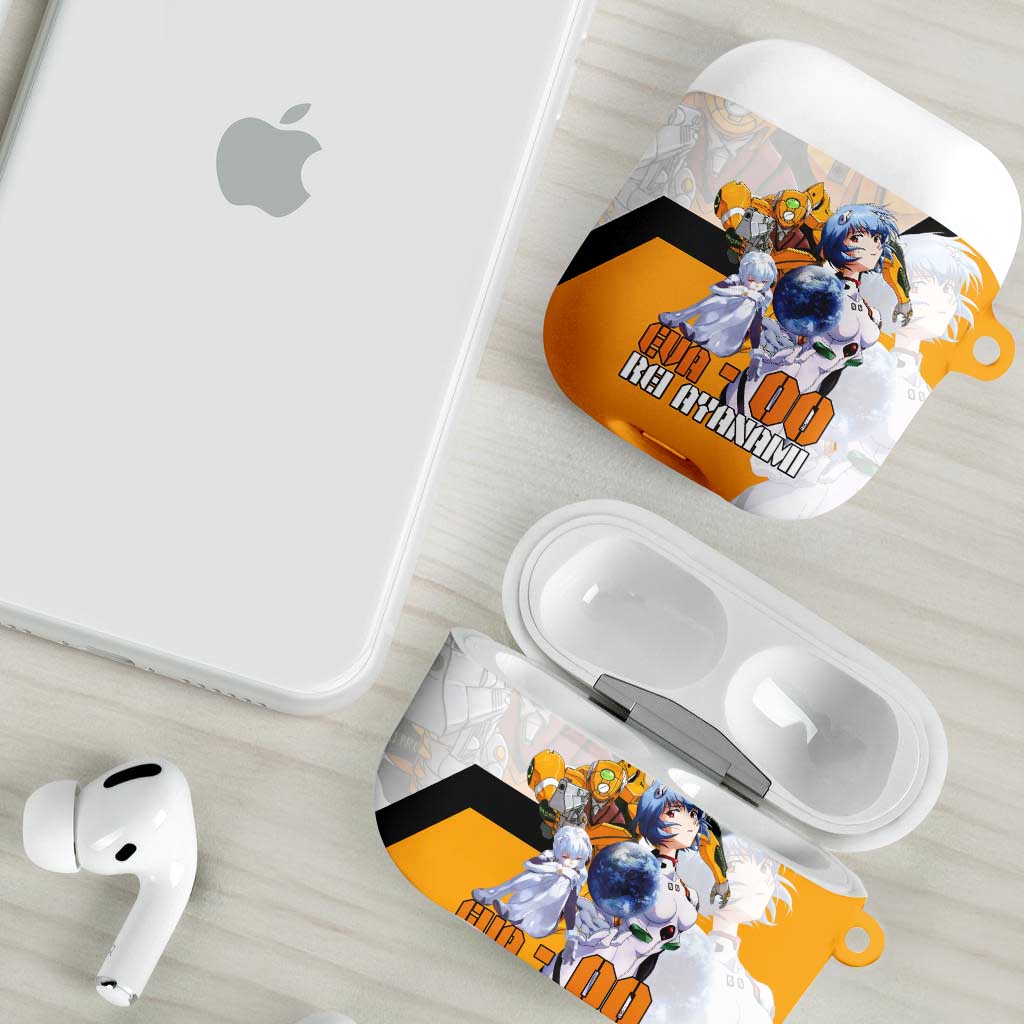 Evangelion EVA-00 and Rei Ayanami Yellow and White AirPods Case Design with Mecha and Character Artwork - The Mazicc