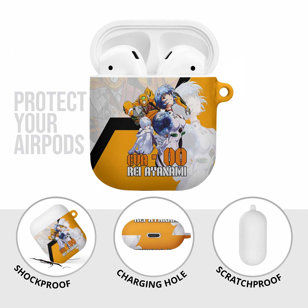 Evangelion EVA-00 and Rei Ayanami Yellow and White AirPods Case Design with Mecha and Character Artwork - The Mazicc