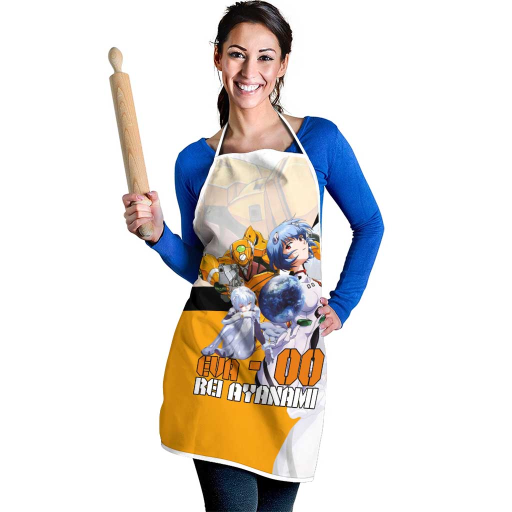 Evangelion EVA-00 and Rei Ayanami Yellow and White Apron Design with Mecha and Character Artwork - The Mazicc