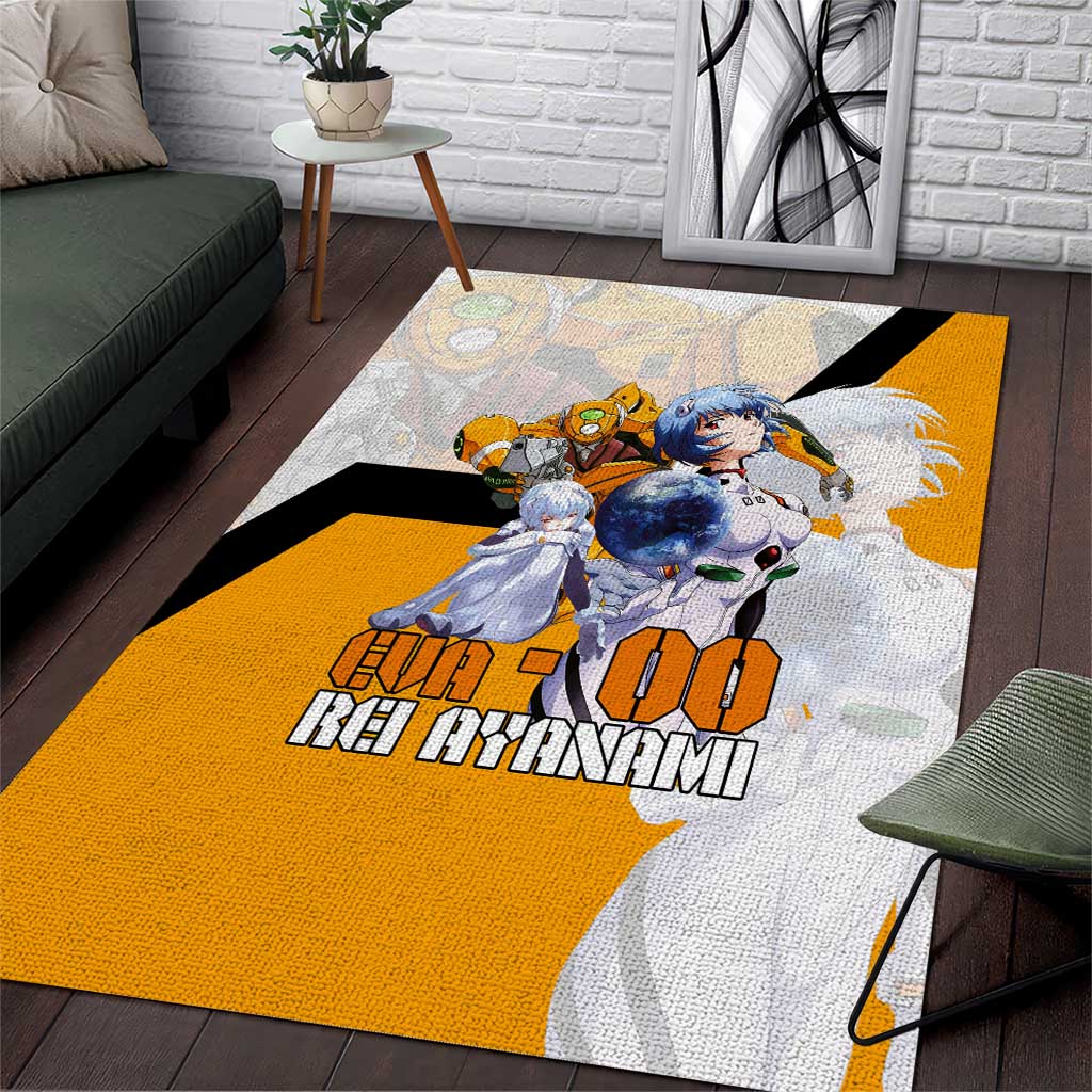 Evangelion EVA-00 and Rei Ayanami Yellow and White Area Rug Design with Mecha and Character Artwork - The Mazicc