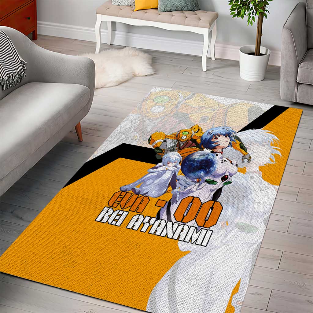Evangelion EVA-00 and Rei Ayanami Yellow and White Area Rug Design with Mecha and Character Artwork - The Mazicc