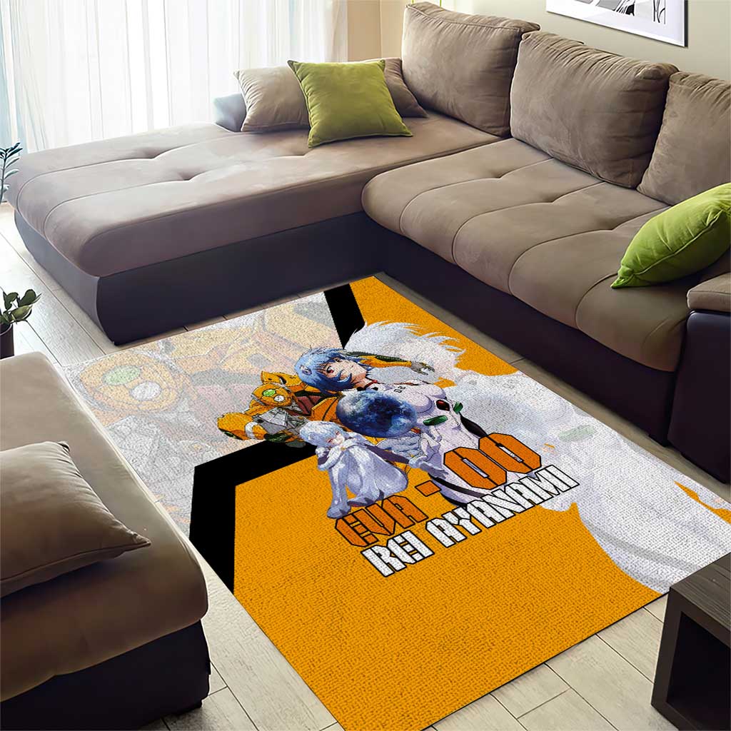 Evangelion EVA-00 and Rei Ayanami Yellow and White Area Rug Design with Mecha and Character Artwork - The Mazicc