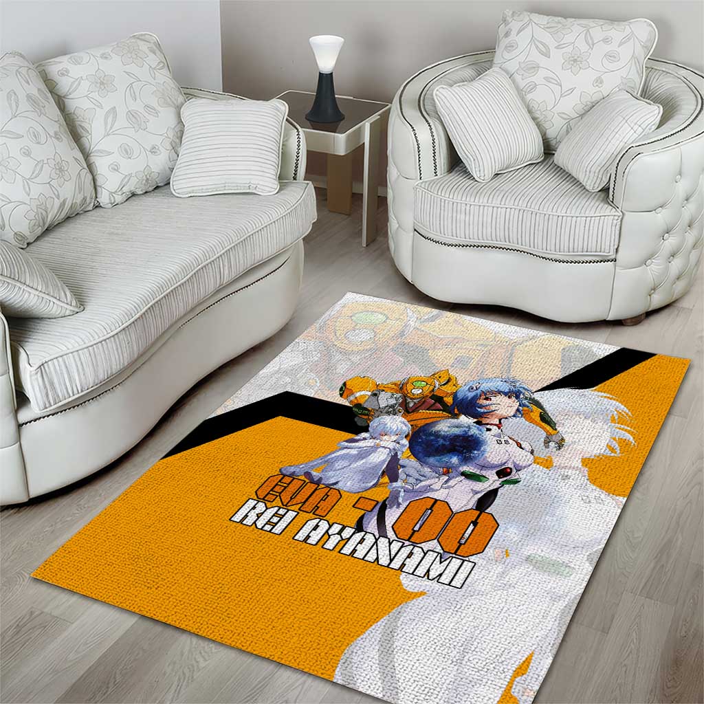 Evangelion EVA-00 and Rei Ayanami Yellow and White Area Rug Design with Mecha and Character Artwork - The Mazicc