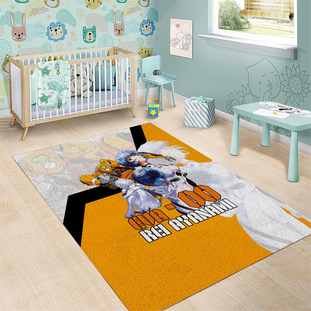Evangelion EVA-00 and Rei Ayanami Yellow and White Area Rug Design with Mecha and Character Artwork - The Mazicc