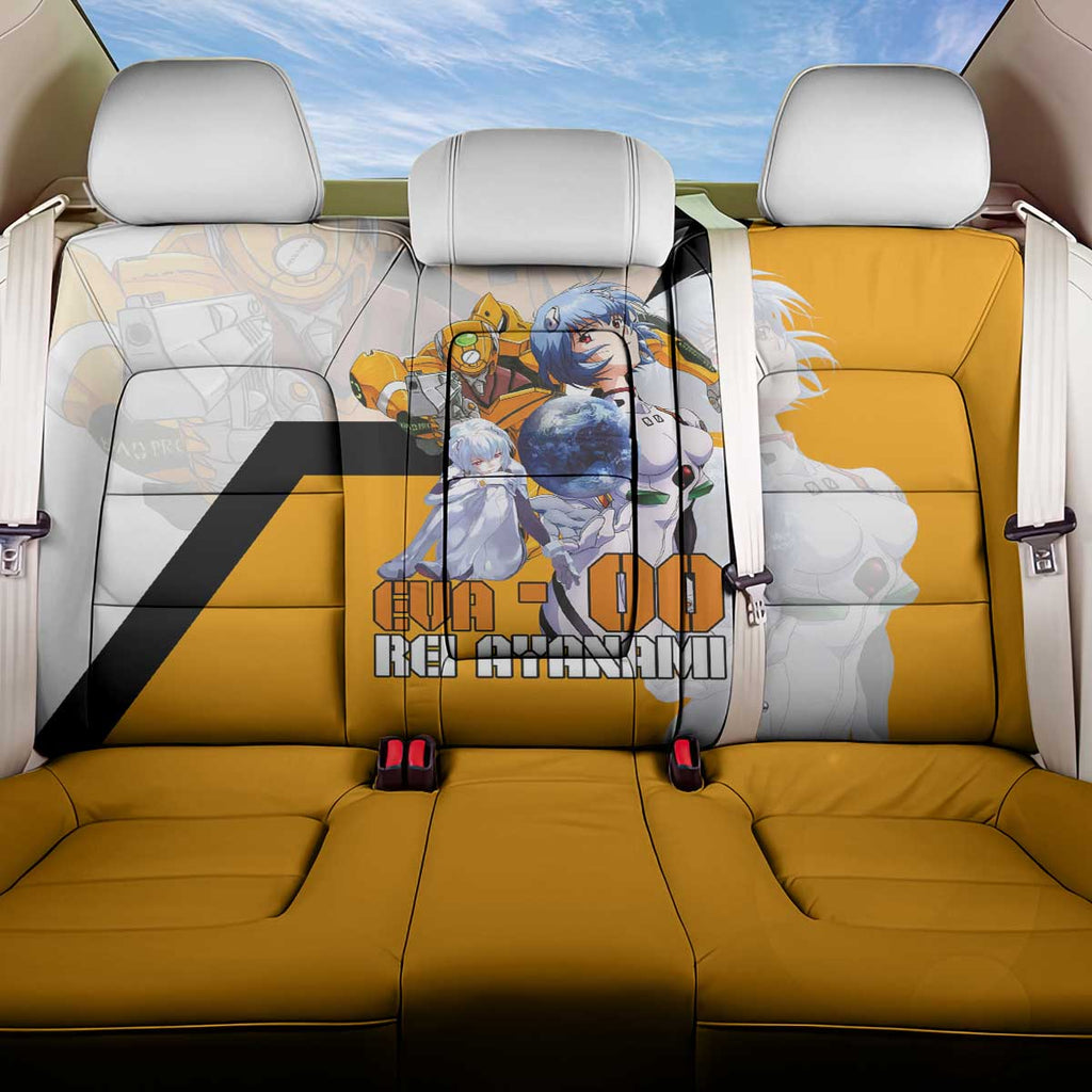 Evangelion EVA-00 and Rei Ayanami Yellow and White Back Car Seat Cover Design with Mecha and Character Artwork - The Mazicc