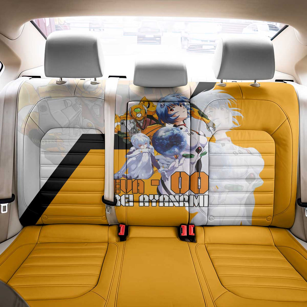 Evangelion EVA-00 and Rei Ayanami Yellow and White Back Car Seat Cover Design with Mecha and Character Artwork - The Mazicc