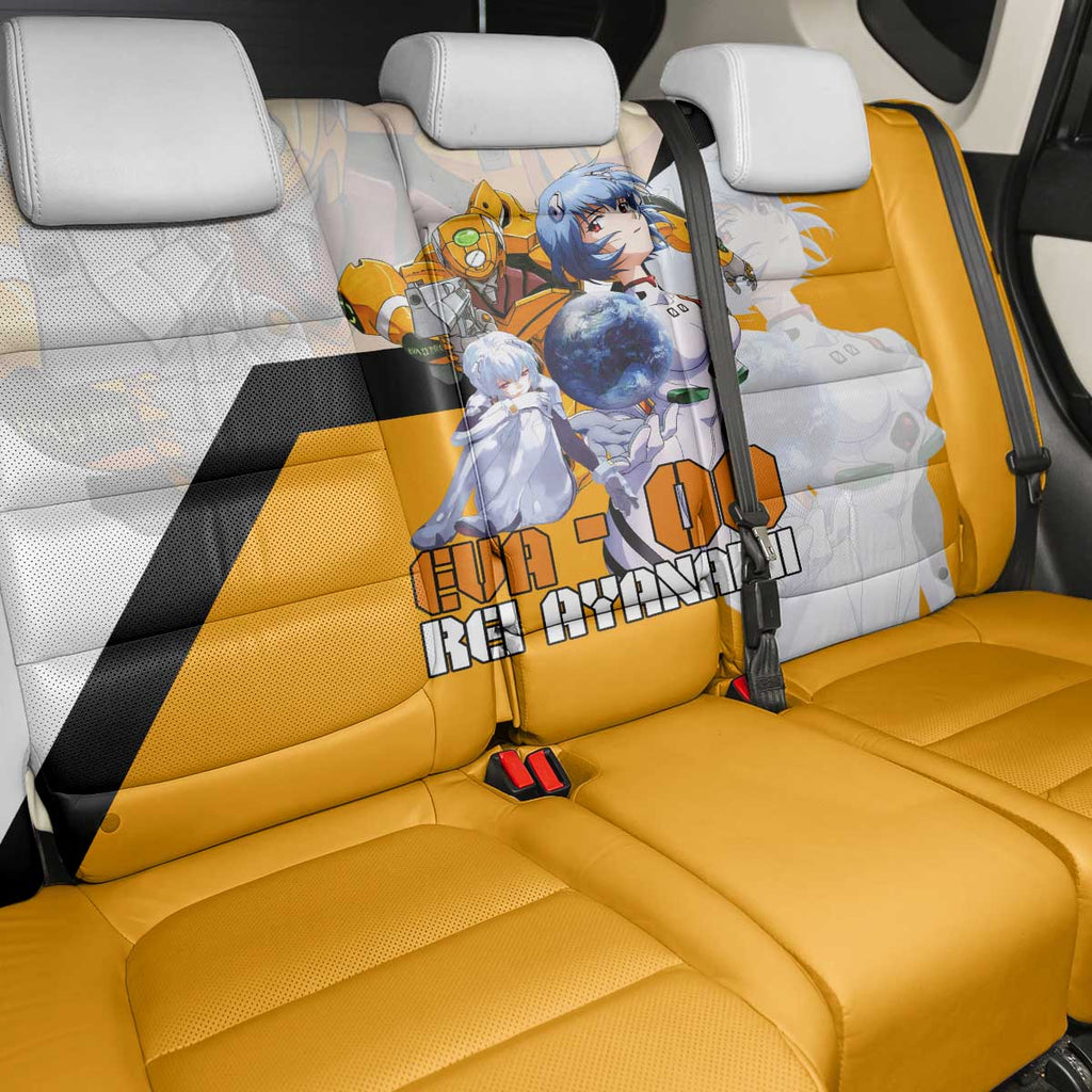 Evangelion EVA-00 and Rei Ayanami Yellow and White Back Car Seat Cover Design with Mecha and Character Artwork - The Mazicc
