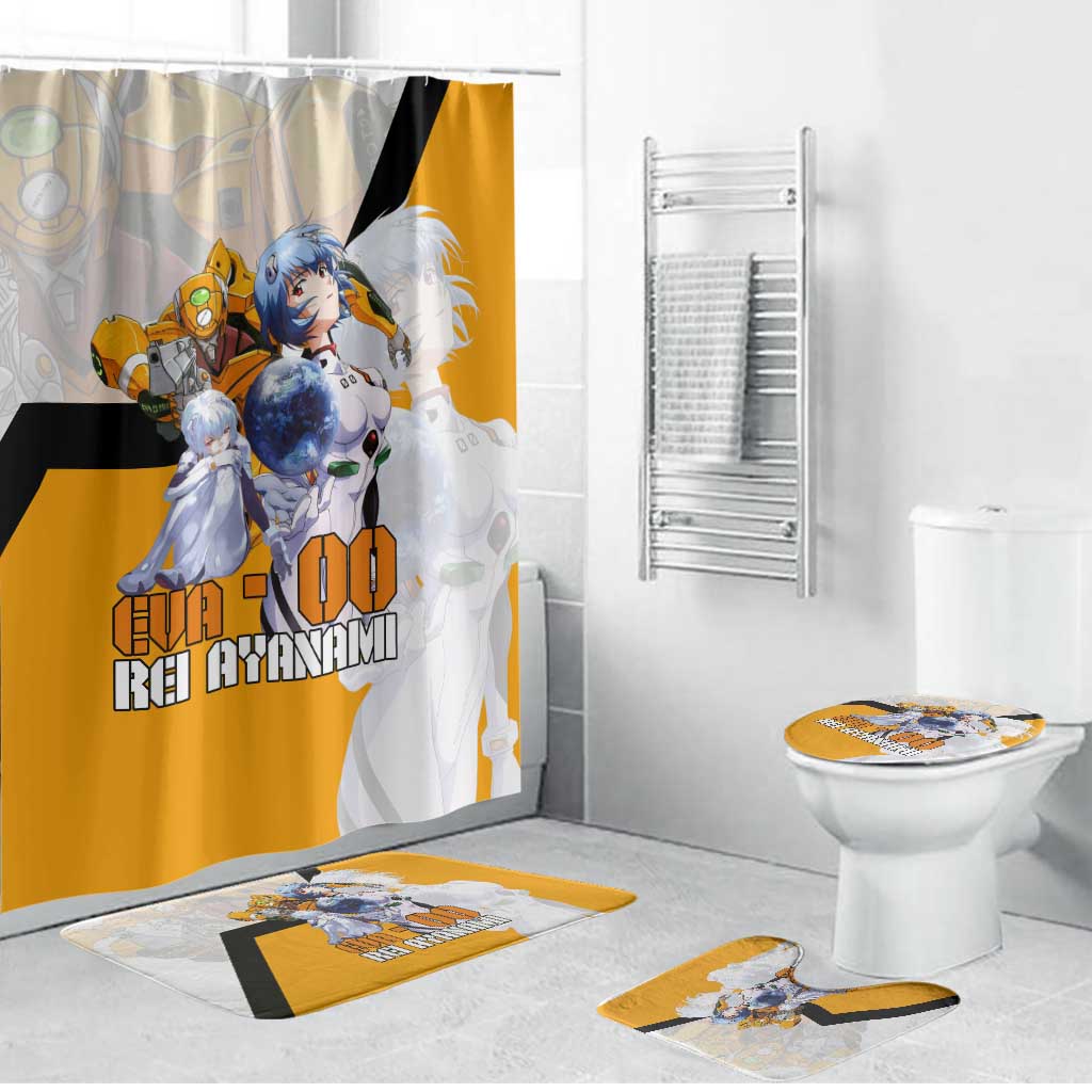 Evangelion EVA-00 and Rei Ayanami Yellow and White Bathroom Set Design with Mecha and Character Artwork - The Mazicc