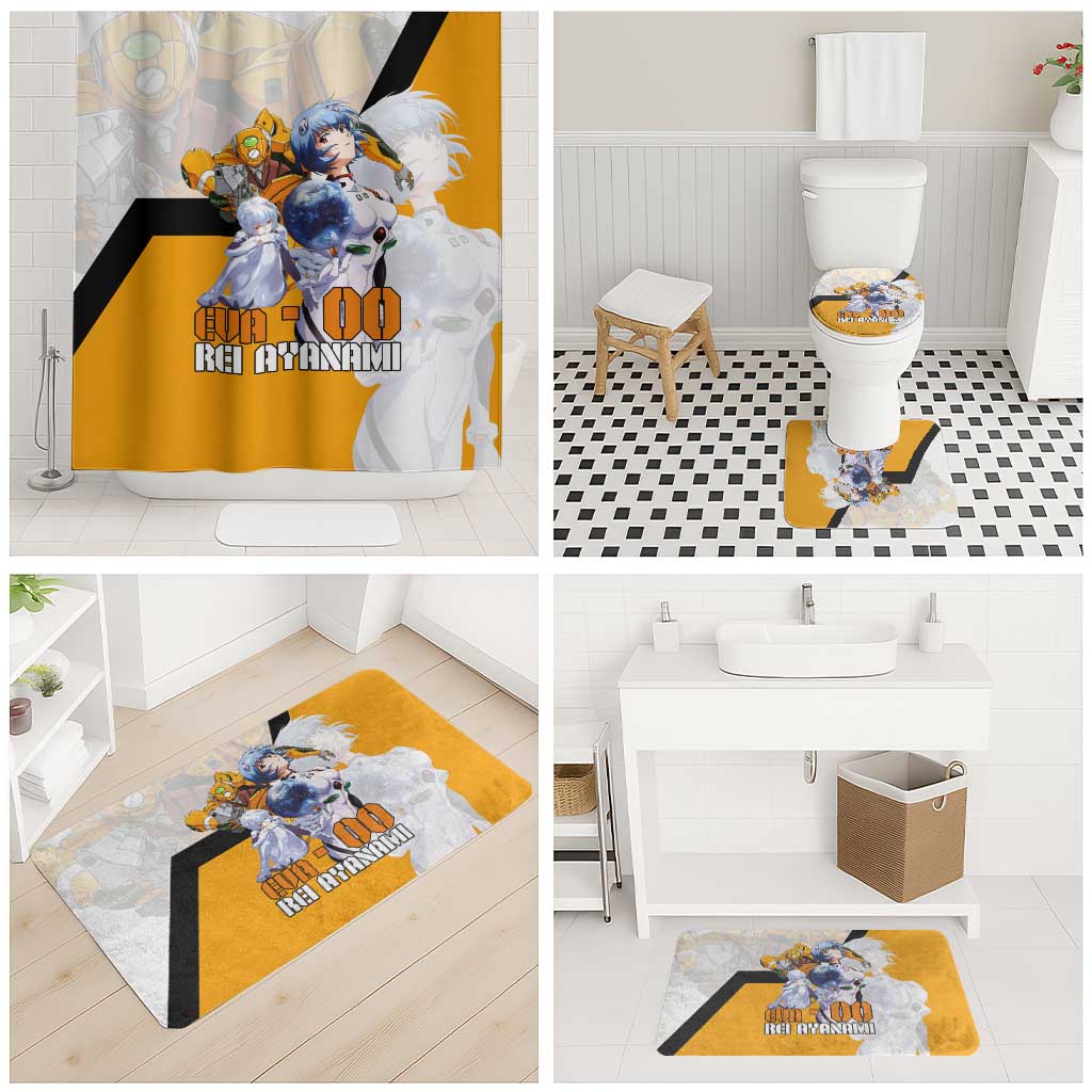 Evangelion EVA-00 and Rei Ayanami Yellow and White Bathroom Set Design with Mecha and Character Artwork - The Mazicc