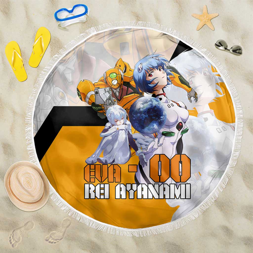 Evangelion EVA-00 and Rei Ayanami Yellow and White Beach Blanket Design with Mecha and Character Artwork - The Mazicc