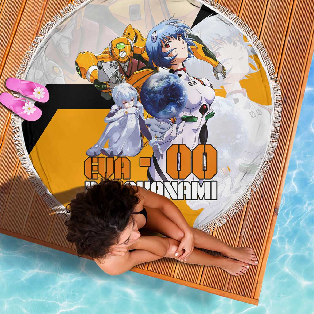 Evangelion EVA-00 and Rei Ayanami Yellow and White Beach Blanket Design with Mecha and Character Artwork - The Mazicc