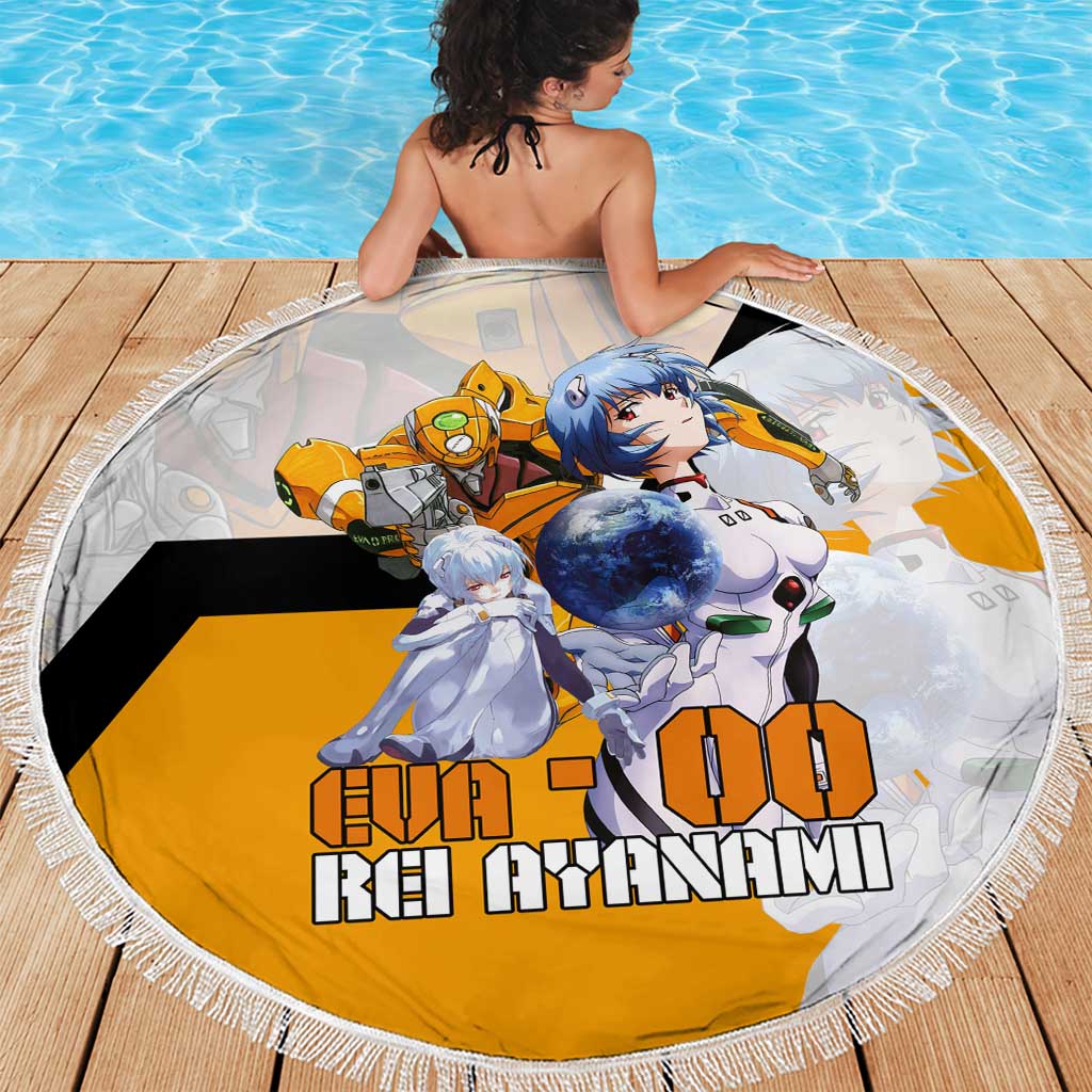 Evangelion EVA-00 and Rei Ayanami Yellow and White Beach Blanket Design with Mecha and Character Artwork - The Mazicc