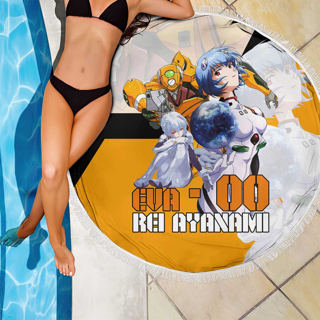 Evangelion EVA-00 and Rei Ayanami Yellow and White Beach Blanket Design with Mecha and Character Artwork - The Mazicc