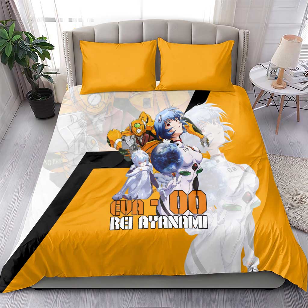 Evangelion EVA-00 and Rei Ayanami Yellow and White Bedding Set Design with Mecha and Character Artwork - The Mazicc