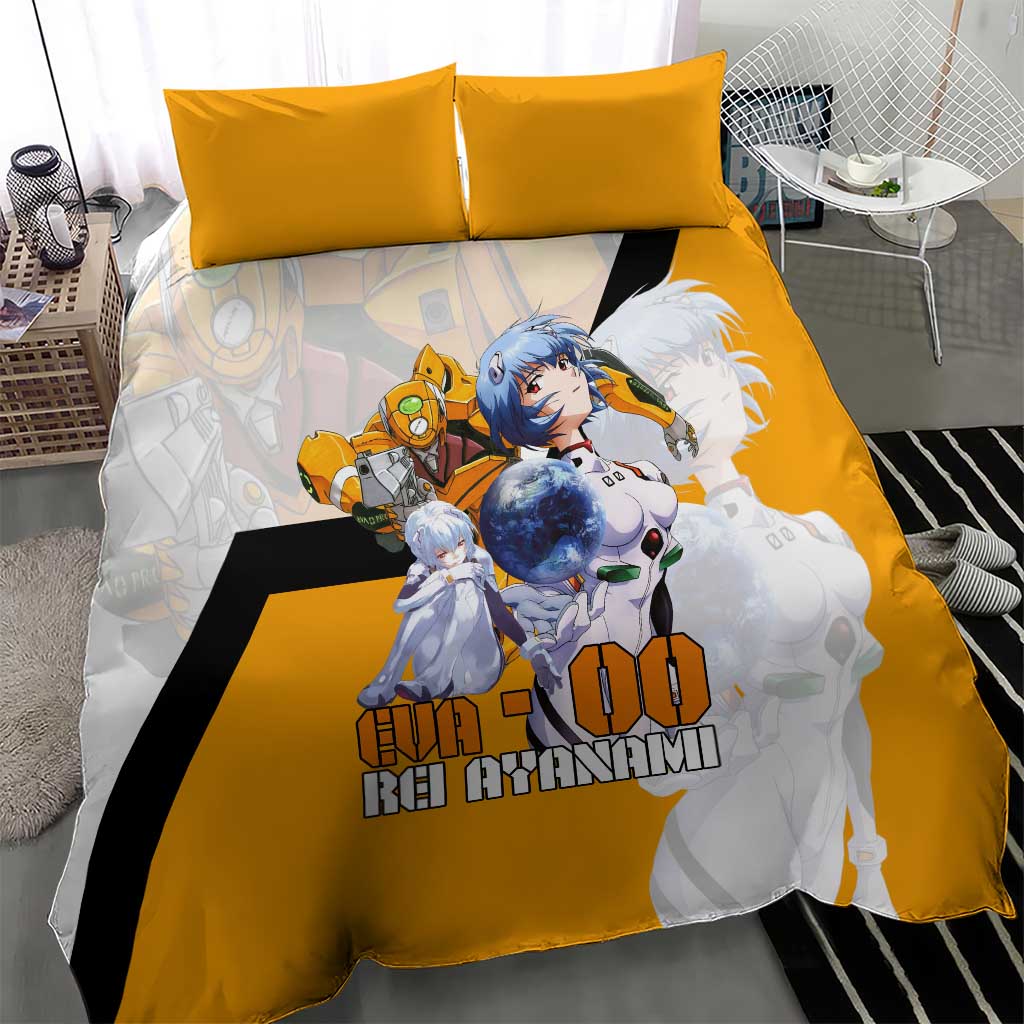 Evangelion EVA-00 and Rei Ayanami Yellow and White Bedding Set Design with Mecha and Character Artwork - The Mazicc
