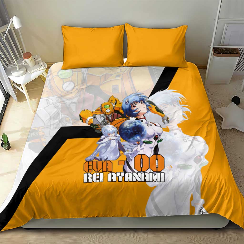 Evangelion EVA-00 and Rei Ayanami Yellow and White Bedding Set Design with Mecha and Character Artwork - The Mazicc