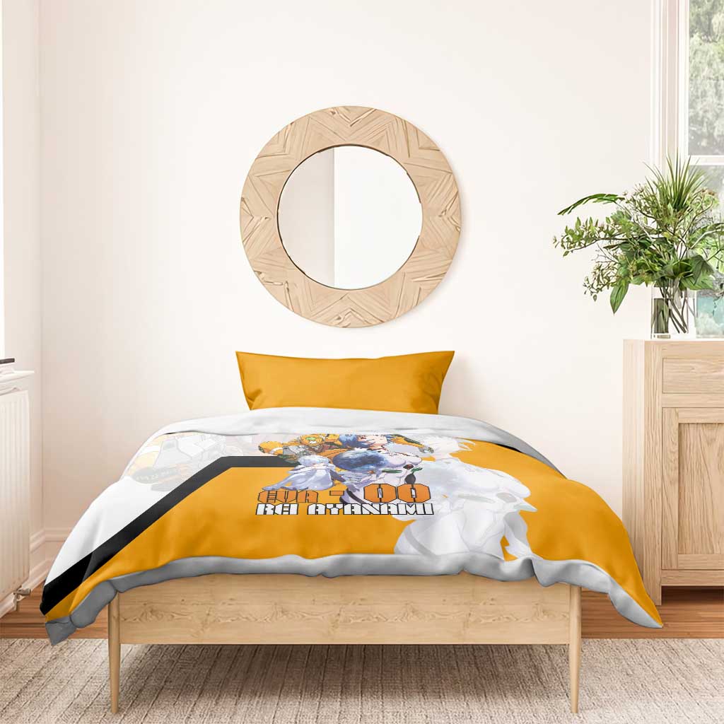 Evangelion EVA-00 and Rei Ayanami Yellow and White Bedding Set Design with Mecha and Character Artwork - The Mazicc
