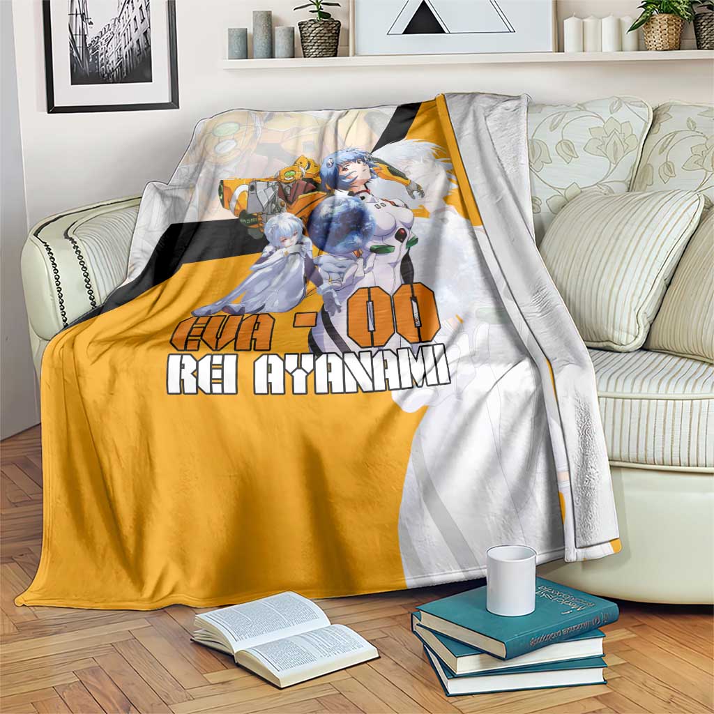 Evangelion EVA-00 and Rei Ayanami Yellow and White Blanket Design with Mecha and Character Artwork - The Mazicc