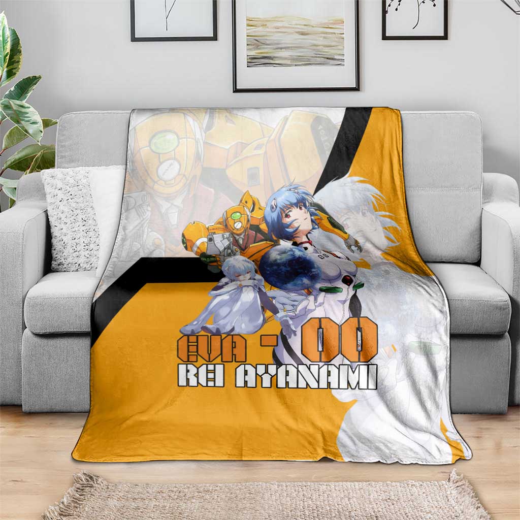 Evangelion EVA-00 and Rei Ayanami Yellow and White Blanket Design with Mecha and Character Artwork - The Mazicc