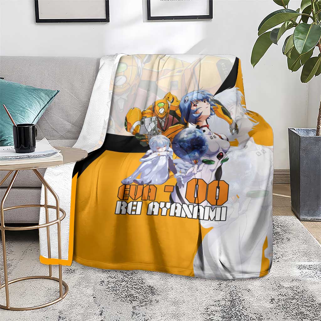 Evangelion EVA-00 and Rei Ayanami Yellow and White Blanket Design with Mecha and Character Artwork - The Mazicc