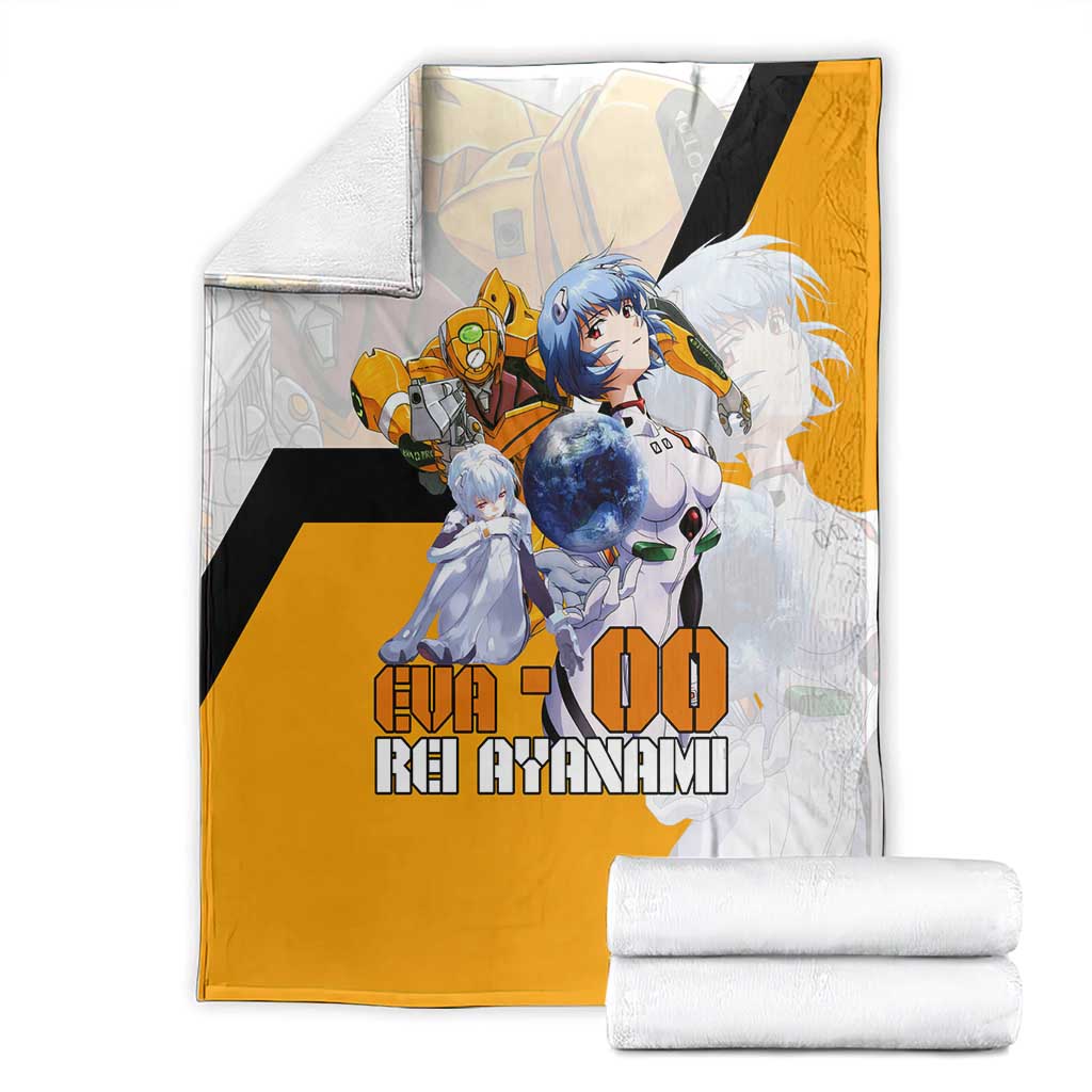Evangelion EVA-00 and Rei Ayanami Yellow and White Blanket Design with Mecha and Character Artwork - The Mazicc