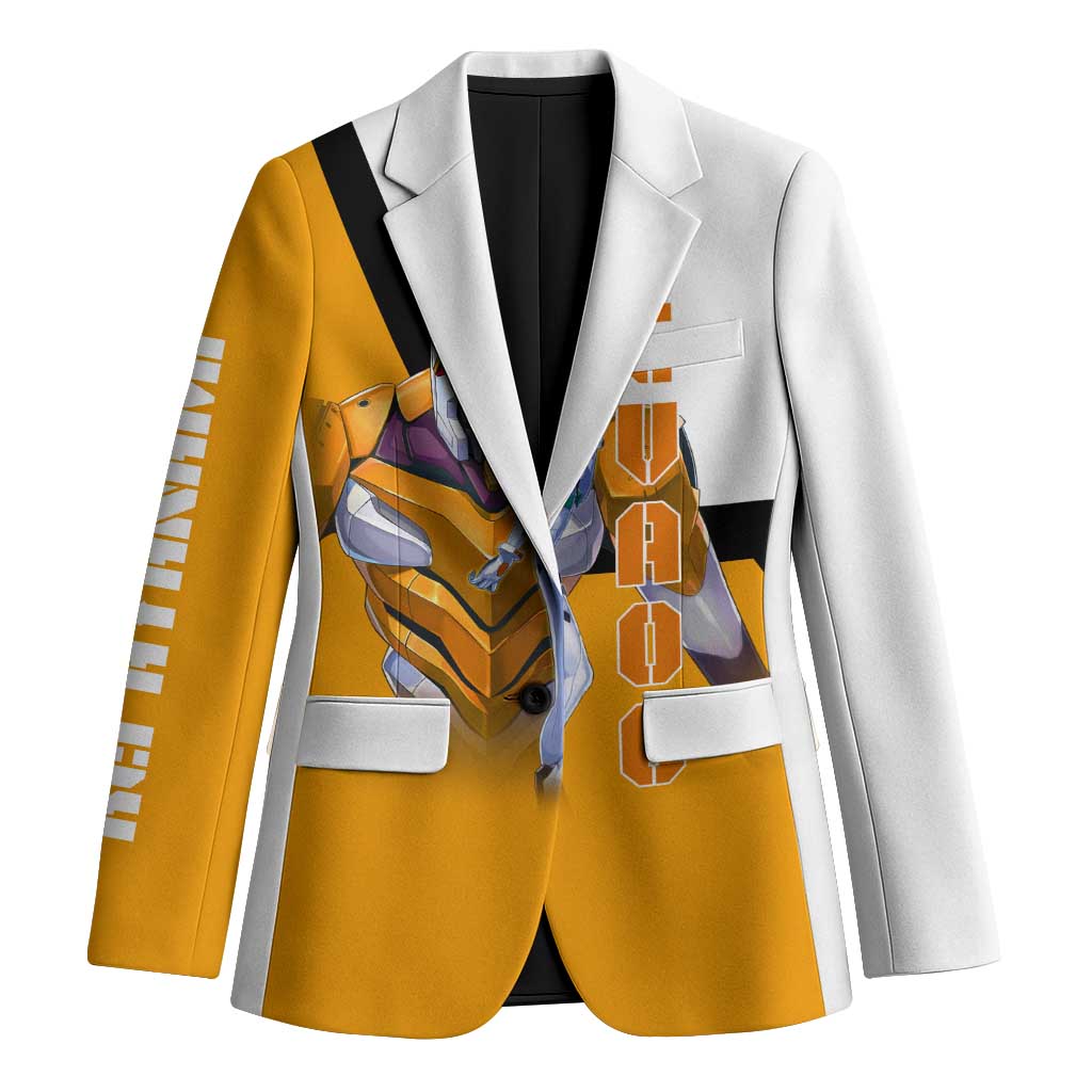 Evangelion EVA-00 and Rei Ayanami Yellow and White Blazer Design with Mecha and Character Artwork - The Mazicc