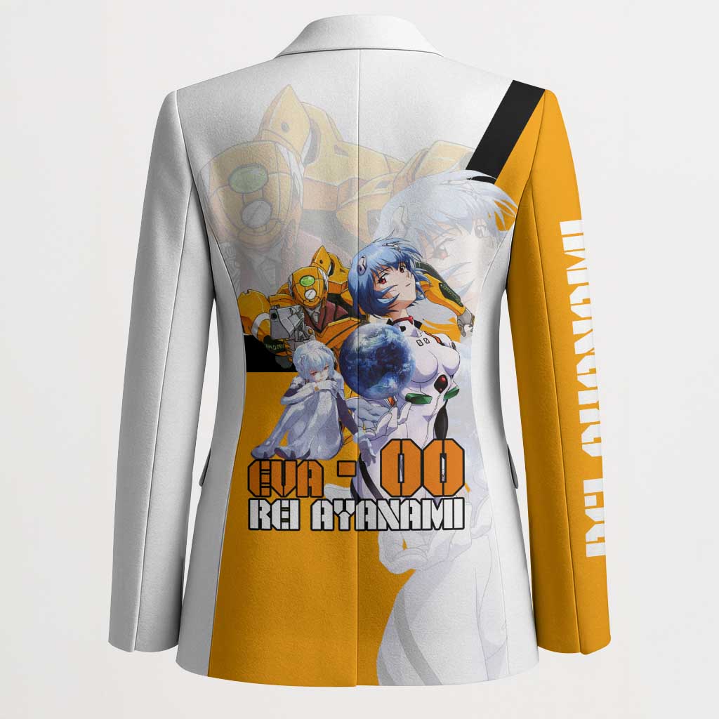 Evangelion EVA-00 and Rei Ayanami Yellow and White Blazer Design with Mecha and Character Artwork - The Mazicc