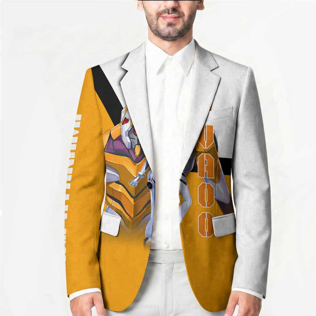 Evangelion EVA-00 and Rei Ayanami Yellow and White Blazer Design with Mecha and Character Artwork - The Mazicc
