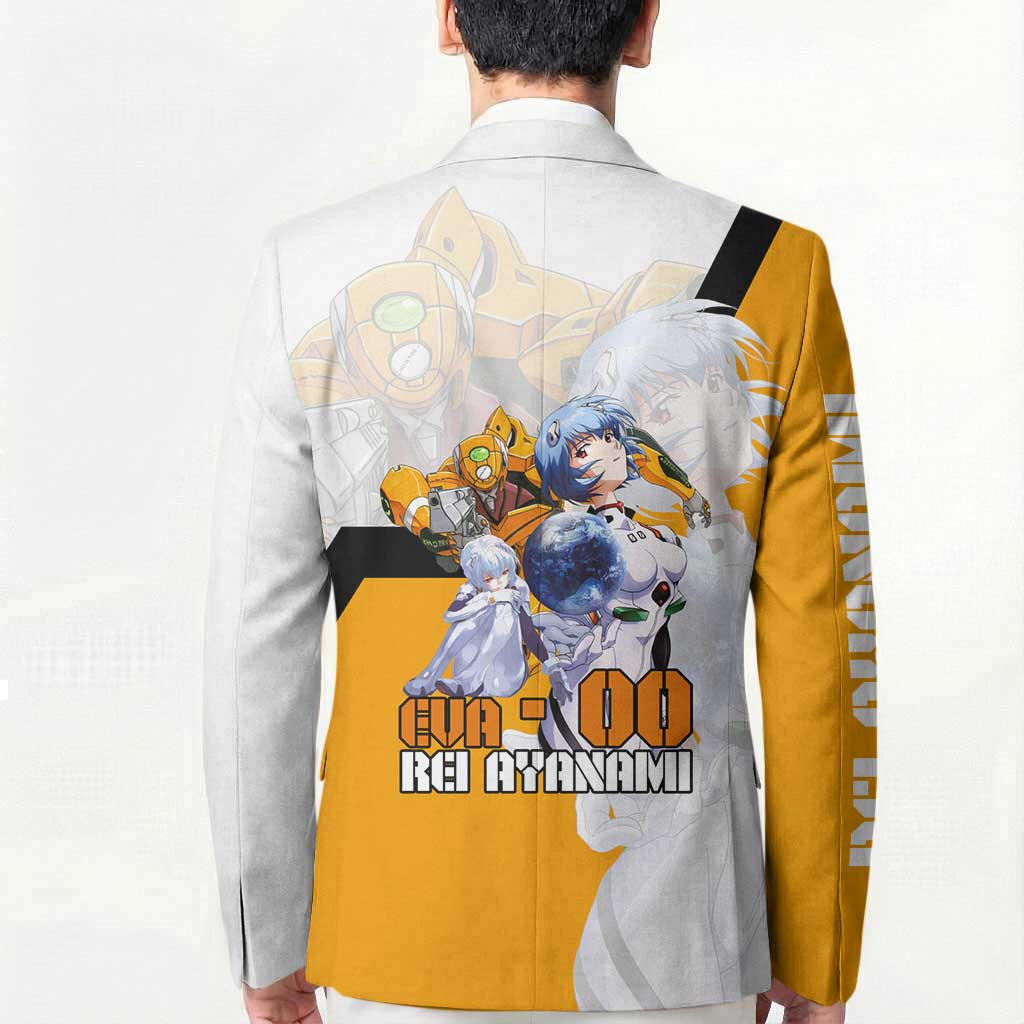 Evangelion EVA-00 and Rei Ayanami Yellow and White Blazer Design with Mecha and Character Artwork - The Mazicc