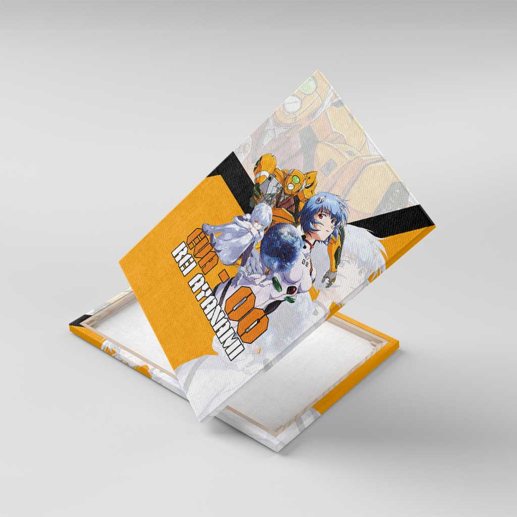 Evangelion EVA-00 and Rei Ayanami Yellow and White Canvas Wall Art Design with Mecha and Character Artwork - The Mazicc