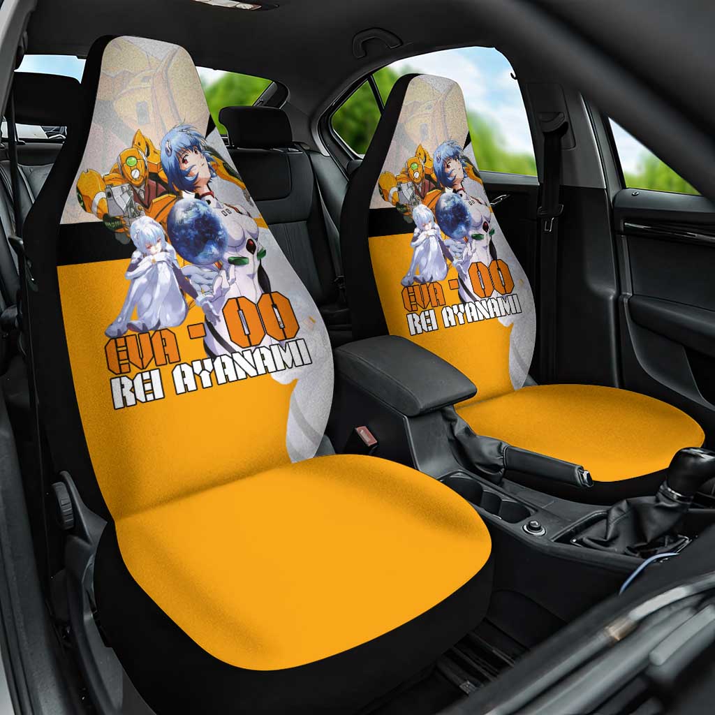 Evangelion EVA-00 and Rei Ayanami Yellow and White Car Seat Cover Design with Mecha and Character Artwork - The Mazicc