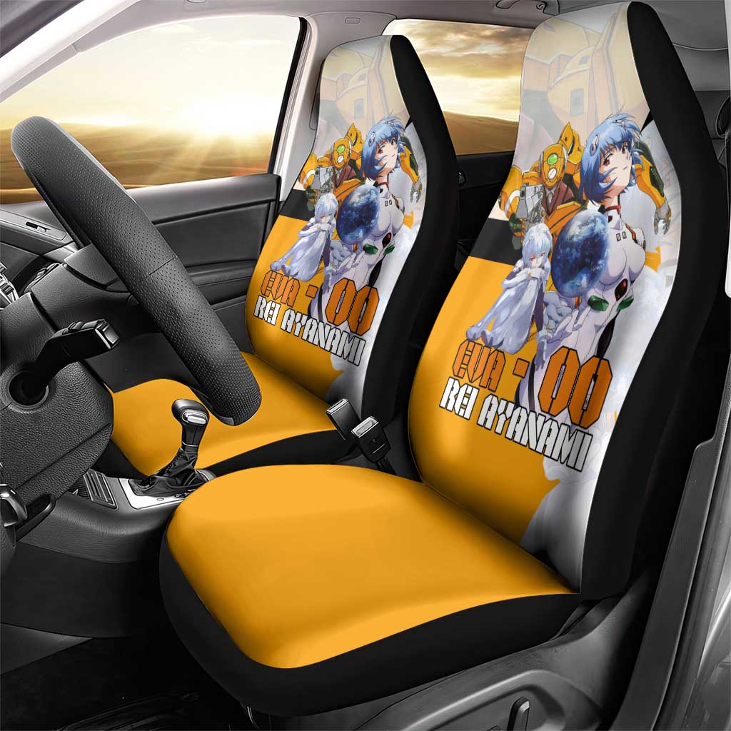 Evangelion EVA-00 and Rei Ayanami Yellow and White Car Seat Cover Design with Mecha and Character Artwork - The Mazicc