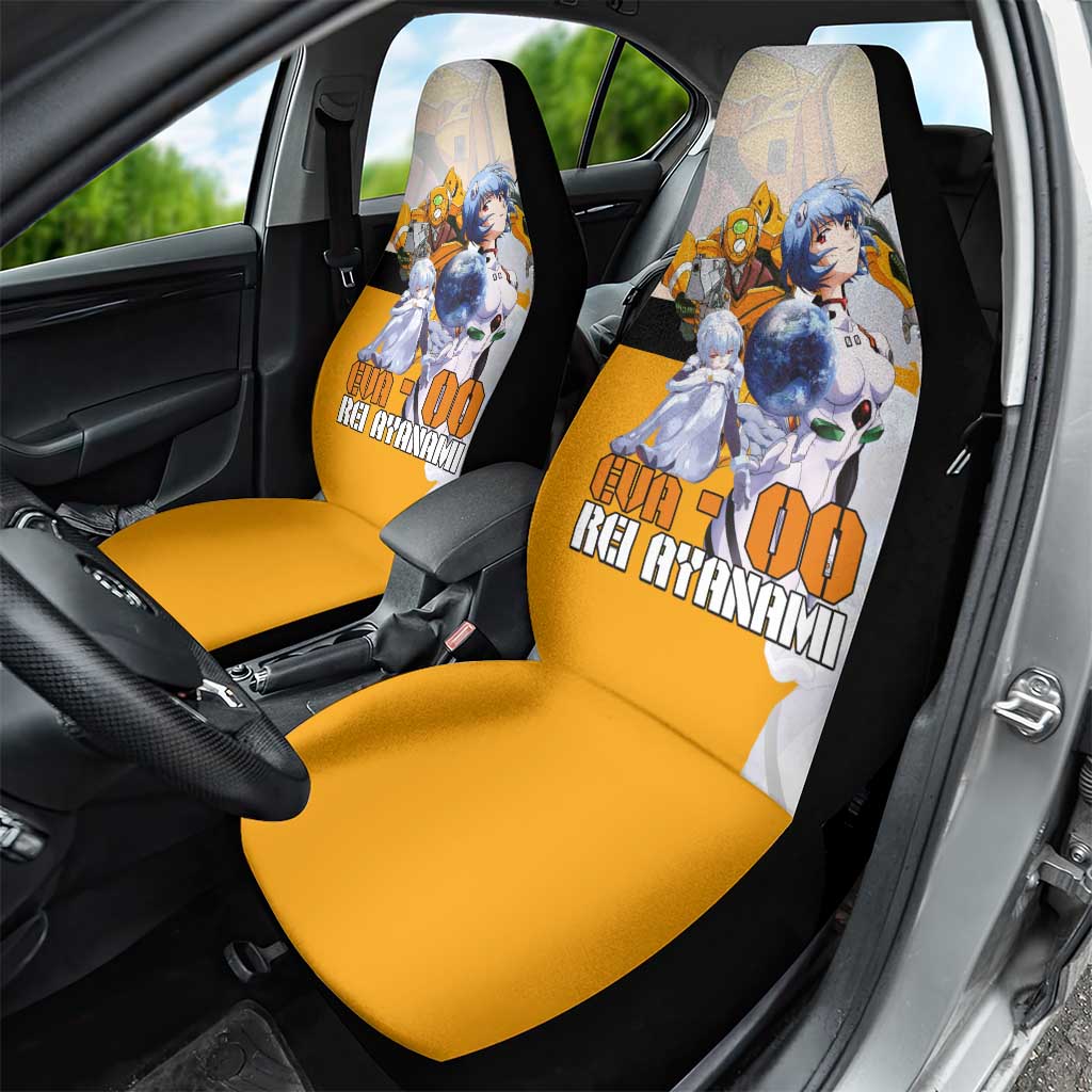 Evangelion EVA-00 and Rei Ayanami Yellow and White Car Seat Cover Design with Mecha and Character Artwork - The Mazicc
