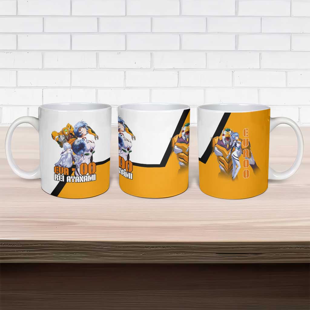 Evangelion EVA-00 and Rei Ayanami Yellow and White Ceramic Mug Design with Mecha and Character Artwork - The Mazicc