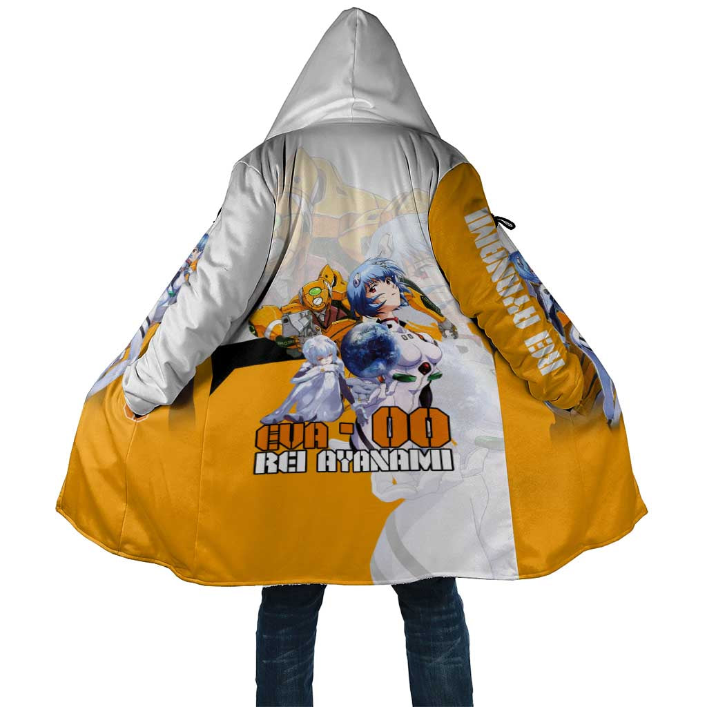 Evangelion EVA-00 and Rei Ayanami Yellow and White Cloak Design with Mecha and Character Artwork - The Mazicc