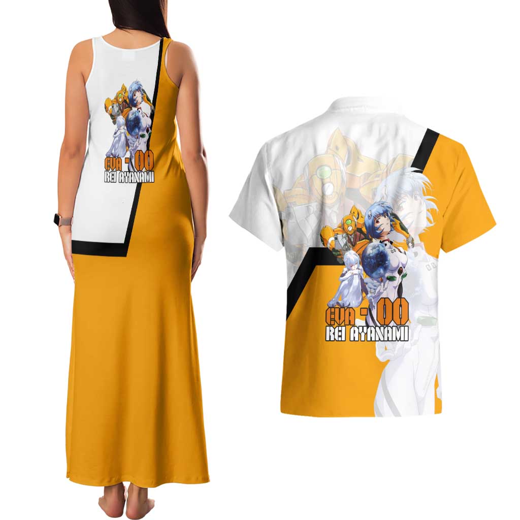 Evangelion EVA-00 and Rei Ayanami Yellow and White Couples Matching Tank Maxi Dress and Hawaiian Shirt Design with Mecha and Character Artwork - The Mazicc