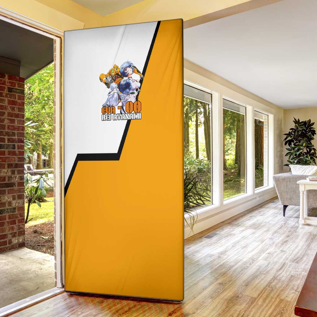 Evangelion EVA-00 and Rei Ayanami Yellow and White Door Cover Design with Mecha and Character Artwork - The Mazicc