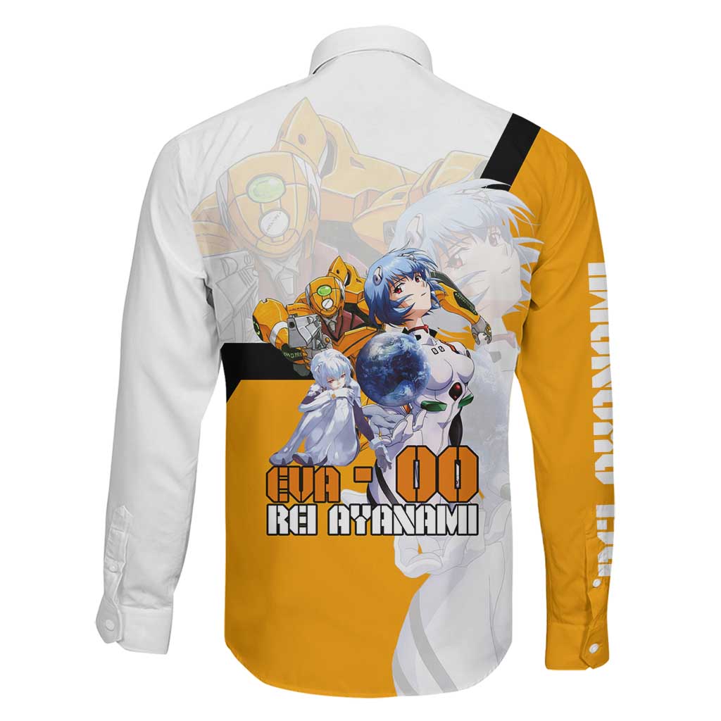 Evangelion EVA-00 and Rei Ayanami Yellow and White Family Matching Off The Shoulder Long Sleeve Dress and Hawaiian Shirt Design with Mecha and Character Artwork
