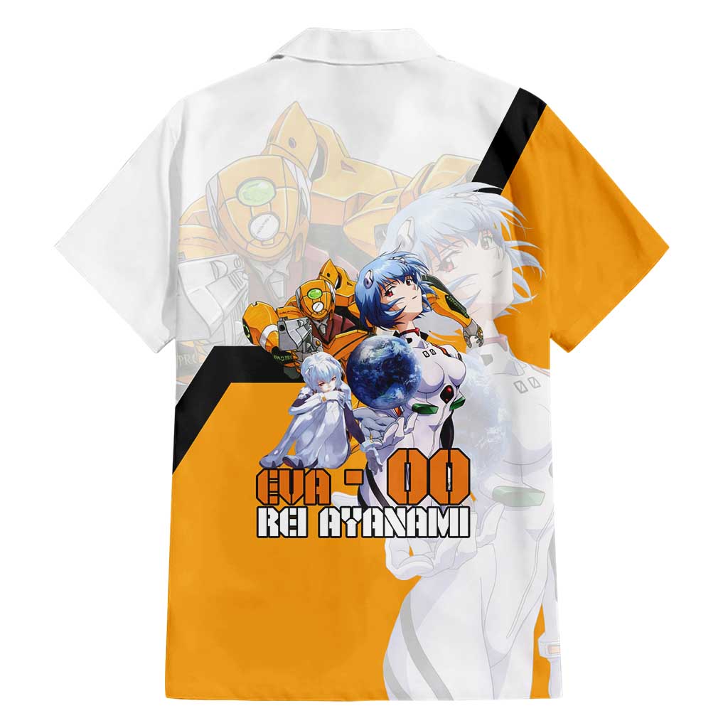 Evangelion EVA-00 and Rei Ayanami Yellow and White Family Matching Off Shoulder Maxi Dress and Hawaiian Shirt Design with Mecha and Character Artwork