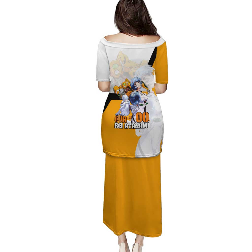 Evangelion EVA-00 and Rei Ayanami Yellow and White Family Matching Puletasi and Hawaiian Shirt Design with Mecha and Character Artwork