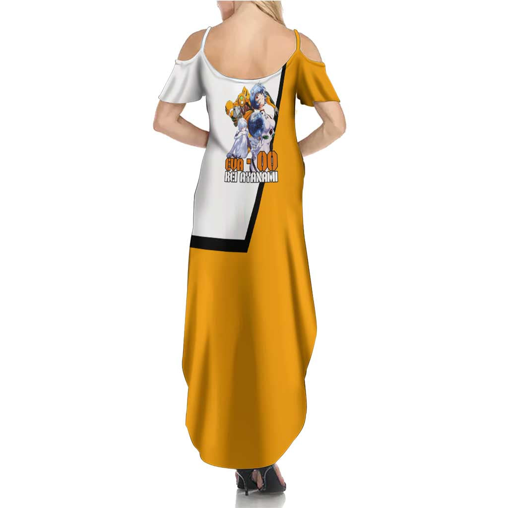 Evangelion EVA-00 and Rei Ayanami Yellow and White Family Matching Summer Maxi Dress and Hawaiian Shirt Design with Mecha and Character Artwork