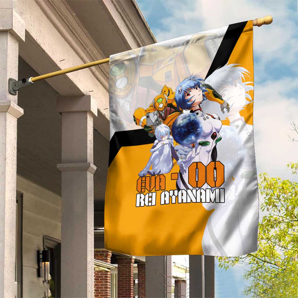 Evangelion EVA-00 and Rei Ayanami Yellow and White Garden Flag Design with Mecha and Character Artwork - The Mazicc