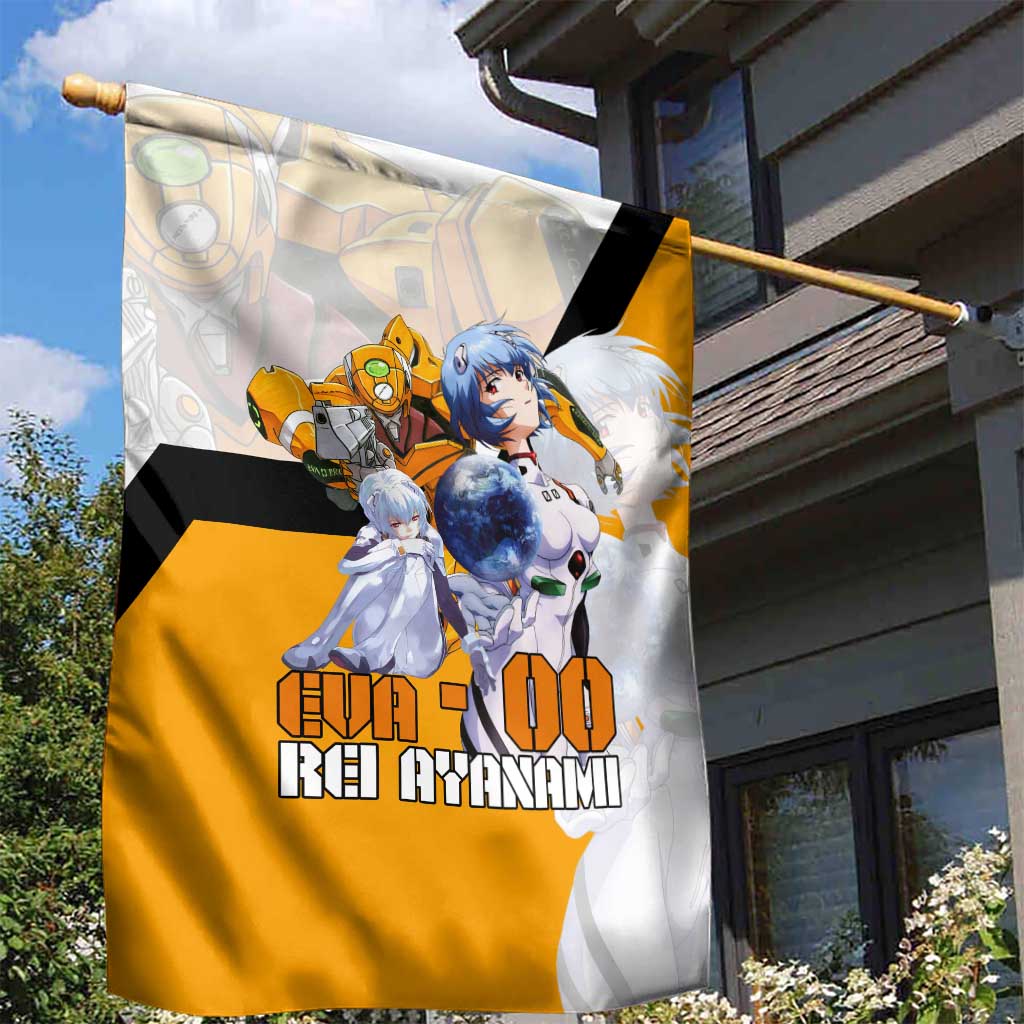 Evangelion EVA-00 and Rei Ayanami Yellow and White Garden Flag Design with Mecha and Character Artwork - The Mazicc