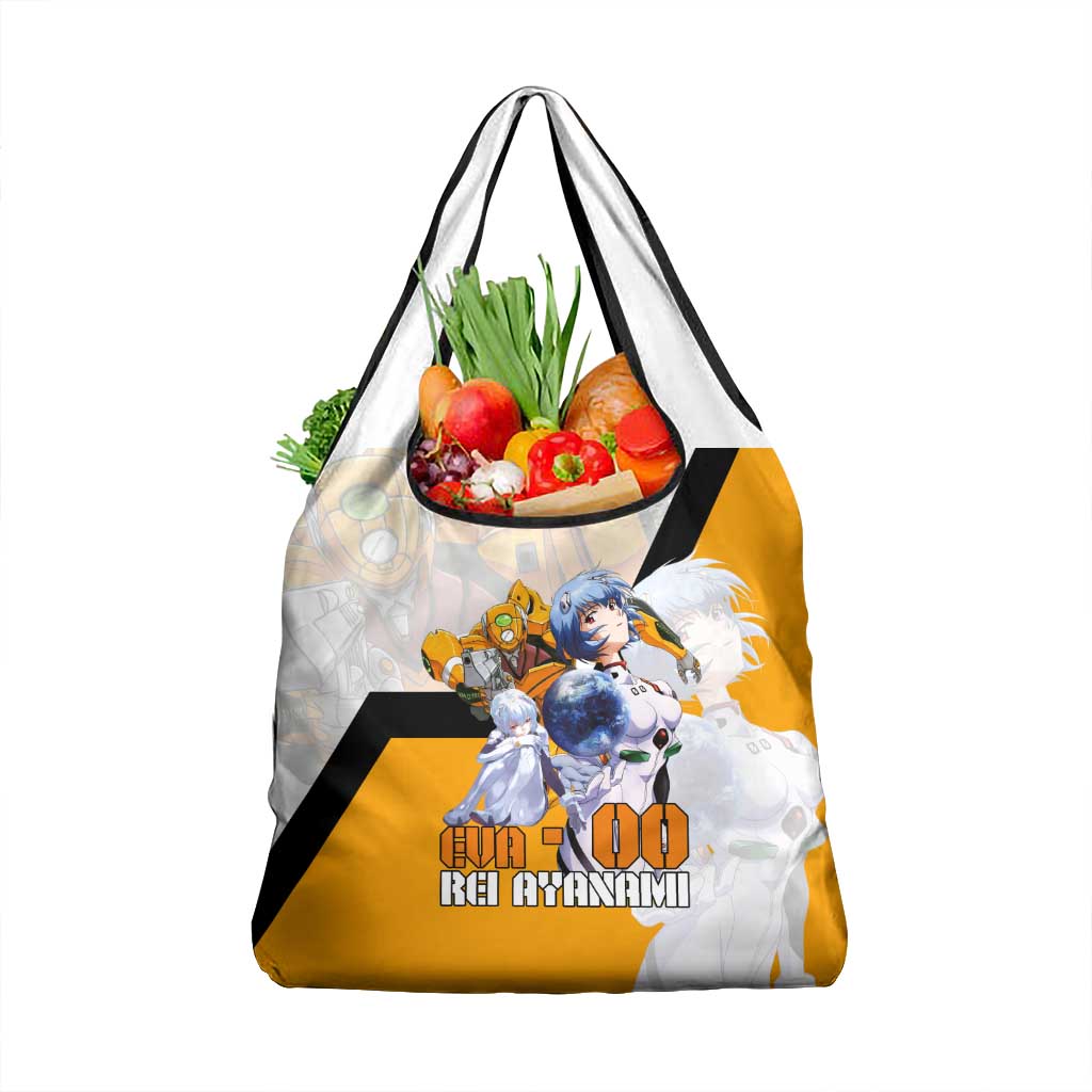 Evangelion EVA-00 and Rei Ayanami Yellow and White Grocery Bag Design with Mecha and Character Artwork - The Mazicc