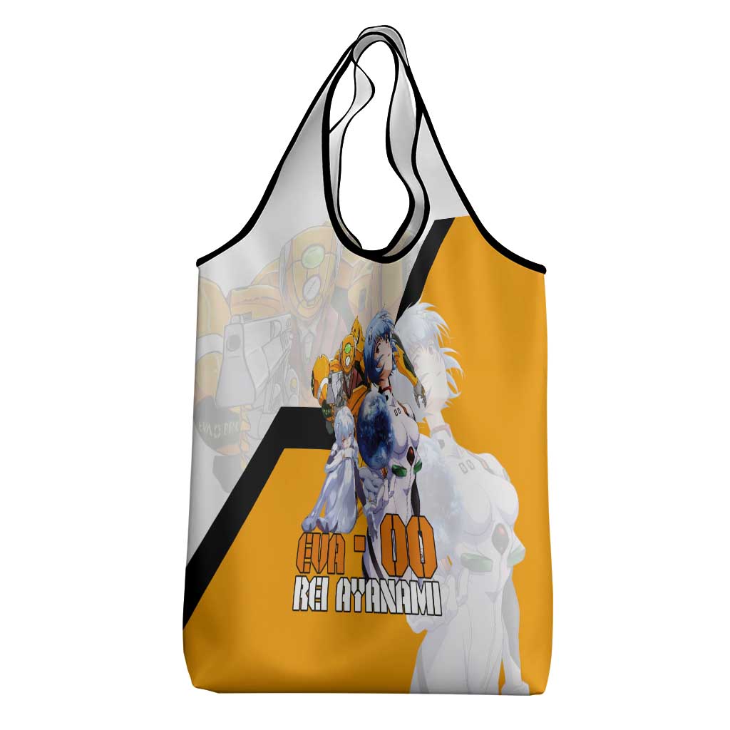 Evangelion EVA-00 and Rei Ayanami Yellow and White Grocery Bag Design with Mecha and Character Artwork - The Mazicc